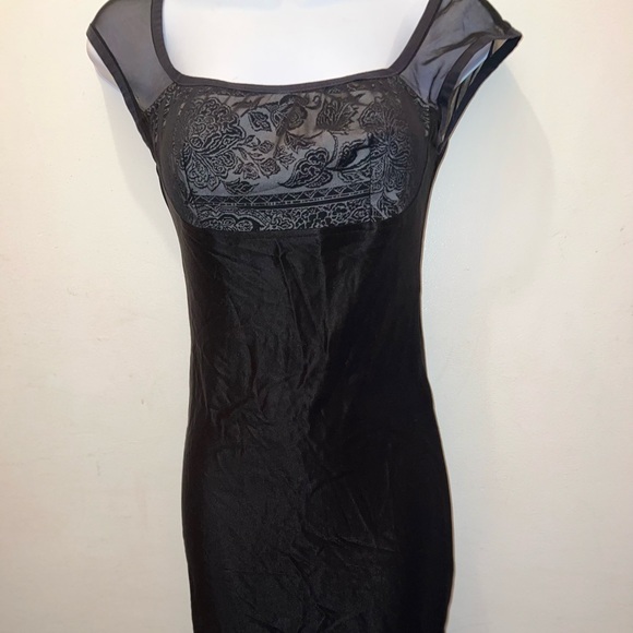 Cesar Arellanes Partially Mesh Split Black Midi Dress - Picture 5 of 7